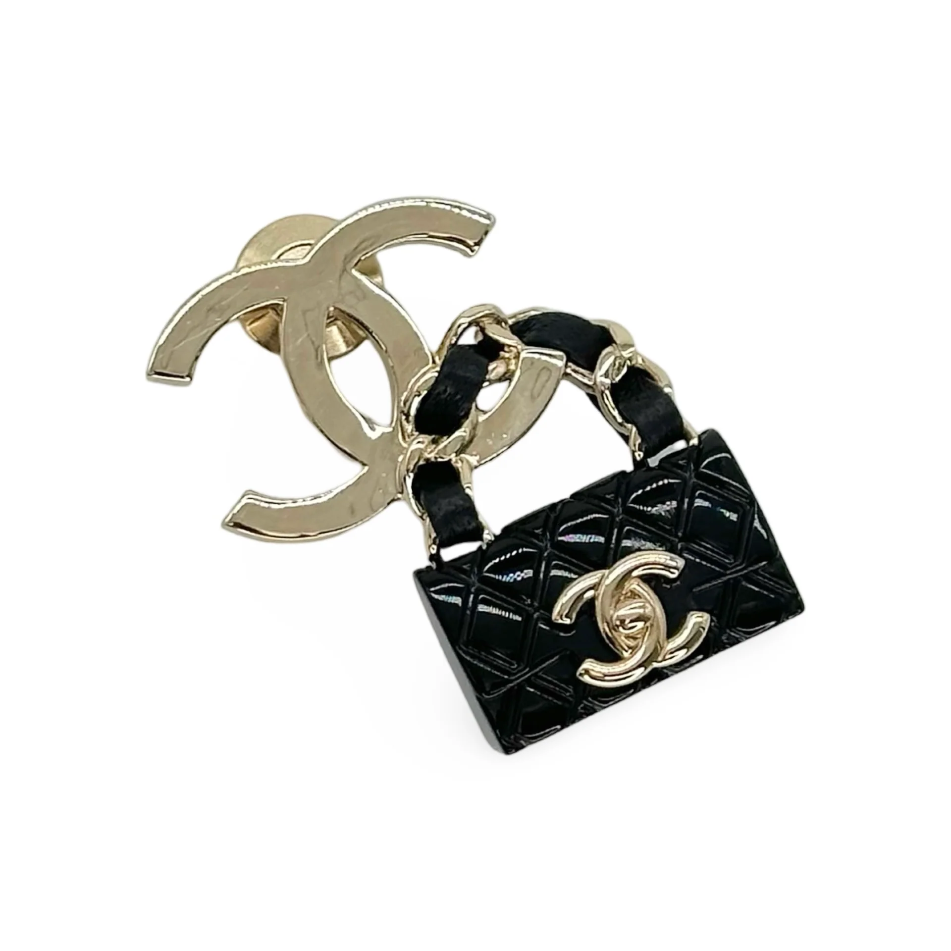 Enamel CC Quilted Flap Brooch - Image 3